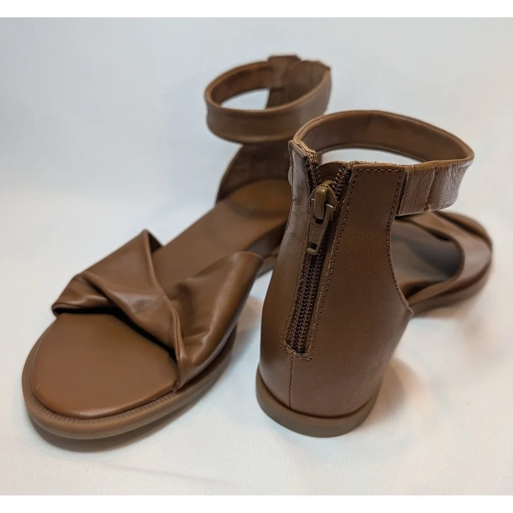 Seychelles Brown Leather Ankle-Strap Flat Sandals